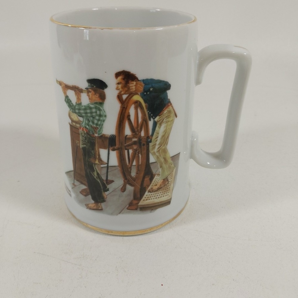 Norman Rockwell Mississippi River‎ Pilot Coffee Mug Cup Boat Ship Captain Vtg
